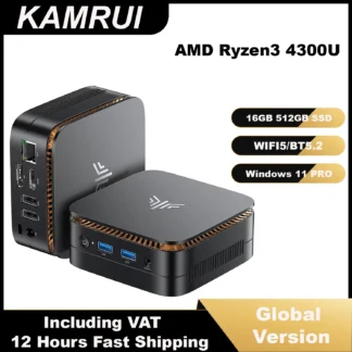 KAMRUI MINI PC R3 4300U 16GB LPDDR4 512GB SSD Mini Desktop Computer Win11pro WIFI5 2.5GLAN 4K Display for Office Business Gamer