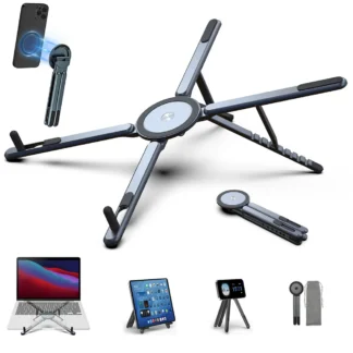 Soporte 3 en 1 para Laptop de Aluminio con Soporte Magnético para Teléfono y Tablet