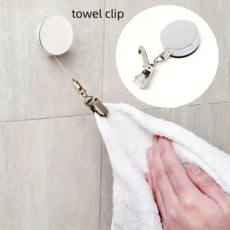 Toallero Retráctil Automático – Soporte Adhesivo sin Perforación con Clip de Alta Resistencia