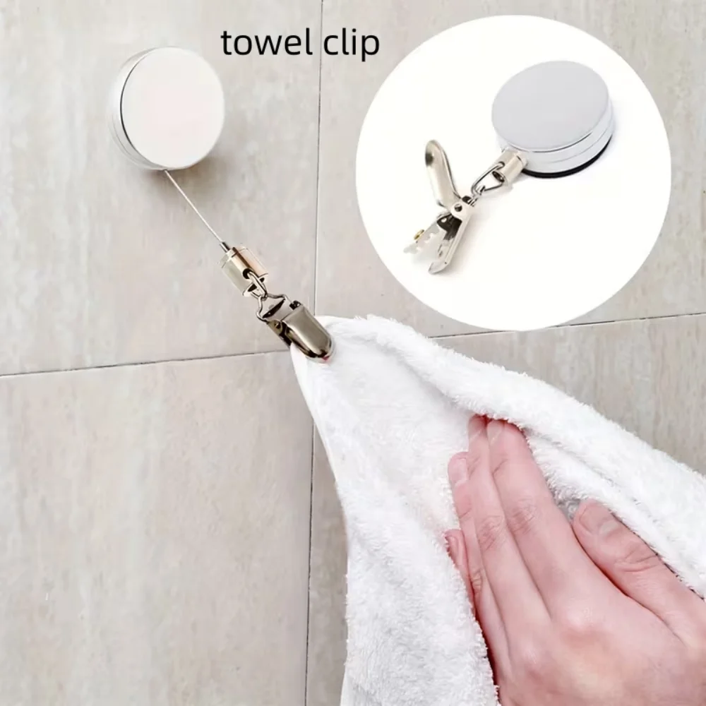 Toallero Retráctil Automático – Soporte Adhesivo sin Perforación con Clip de Alta Resistencia
